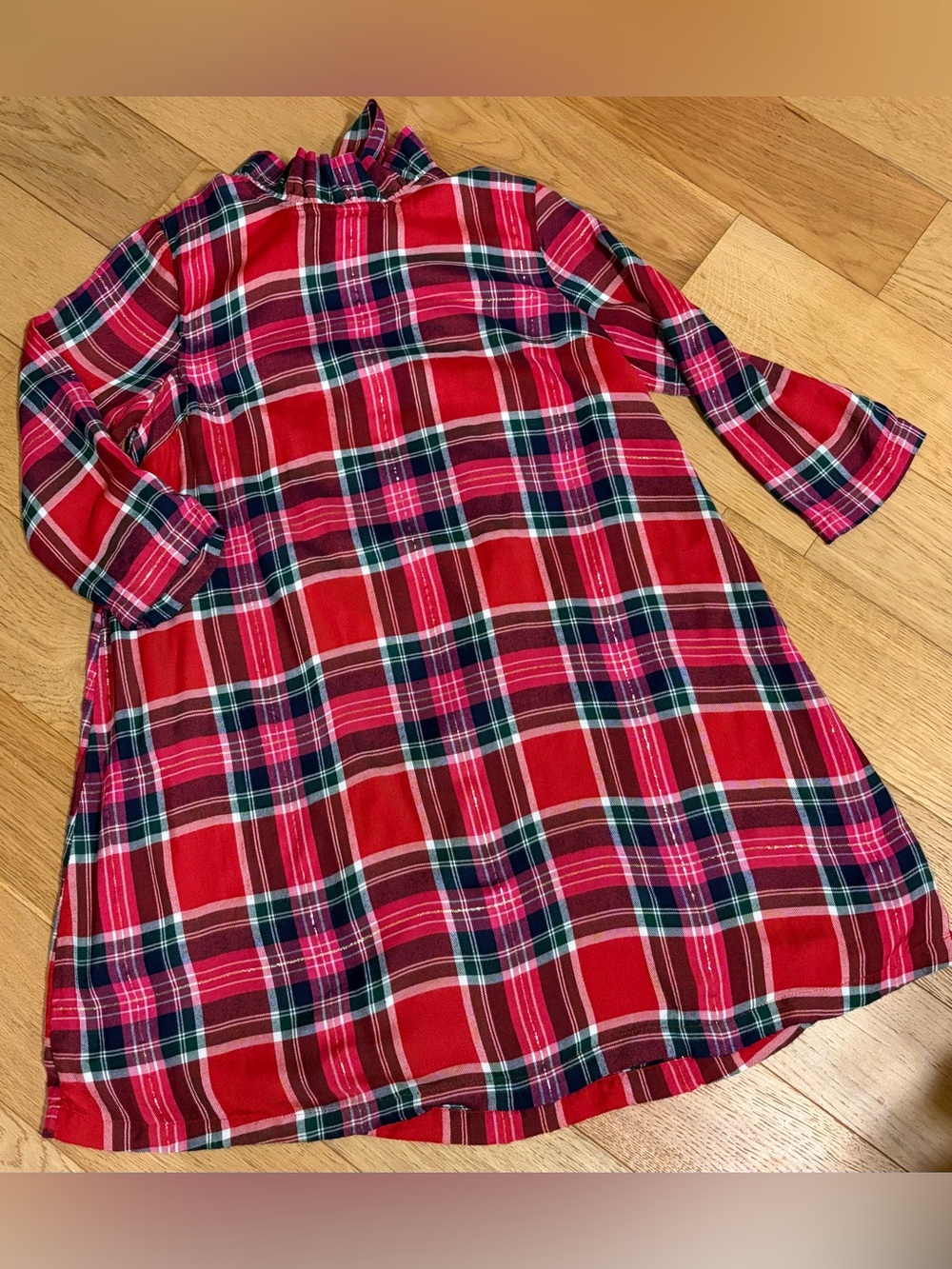 crown & ivy Super Soft Red Pink and Green Plaid Ruffle-Trim A Line Dress - Picture 6 of 9